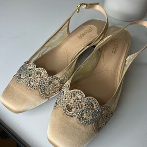 J.Renee Champagne Embellished Slingback Heels